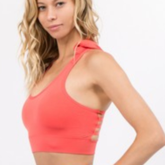 Yelete | Hooded Sports Bra Coral Caged Back - Picture 1 of 4